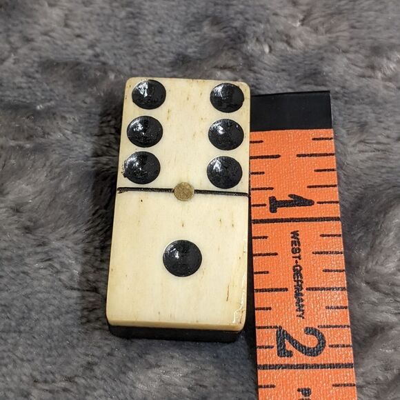 Antique Bone & Ebony w/ Brass Tac Domino Brooche - Picture 9 of 9